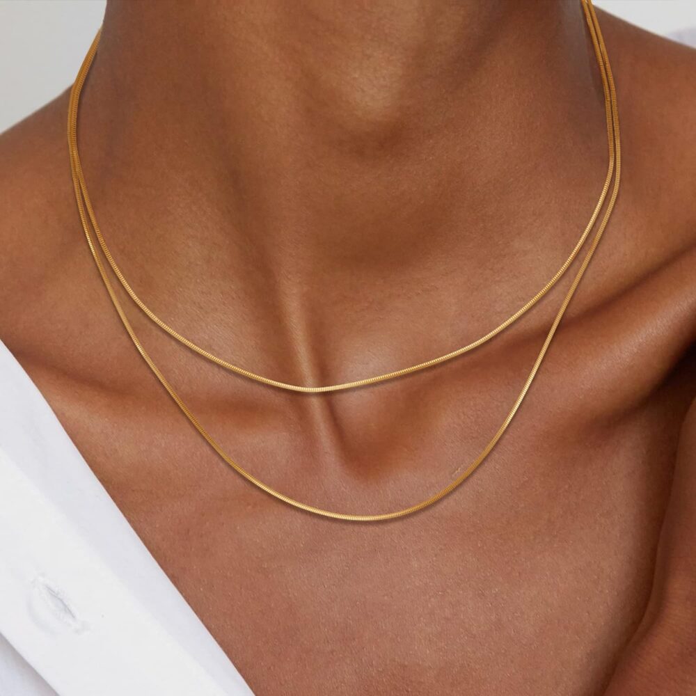 Freekiss Herringbone Necklace for Women,Dainty Gold Necklace,14k Gold Plated Snake,Gold Chain Choker Necklaces,Simple Gold Layered Necklaces,Gold Jewelry Gift for Women - Image 2