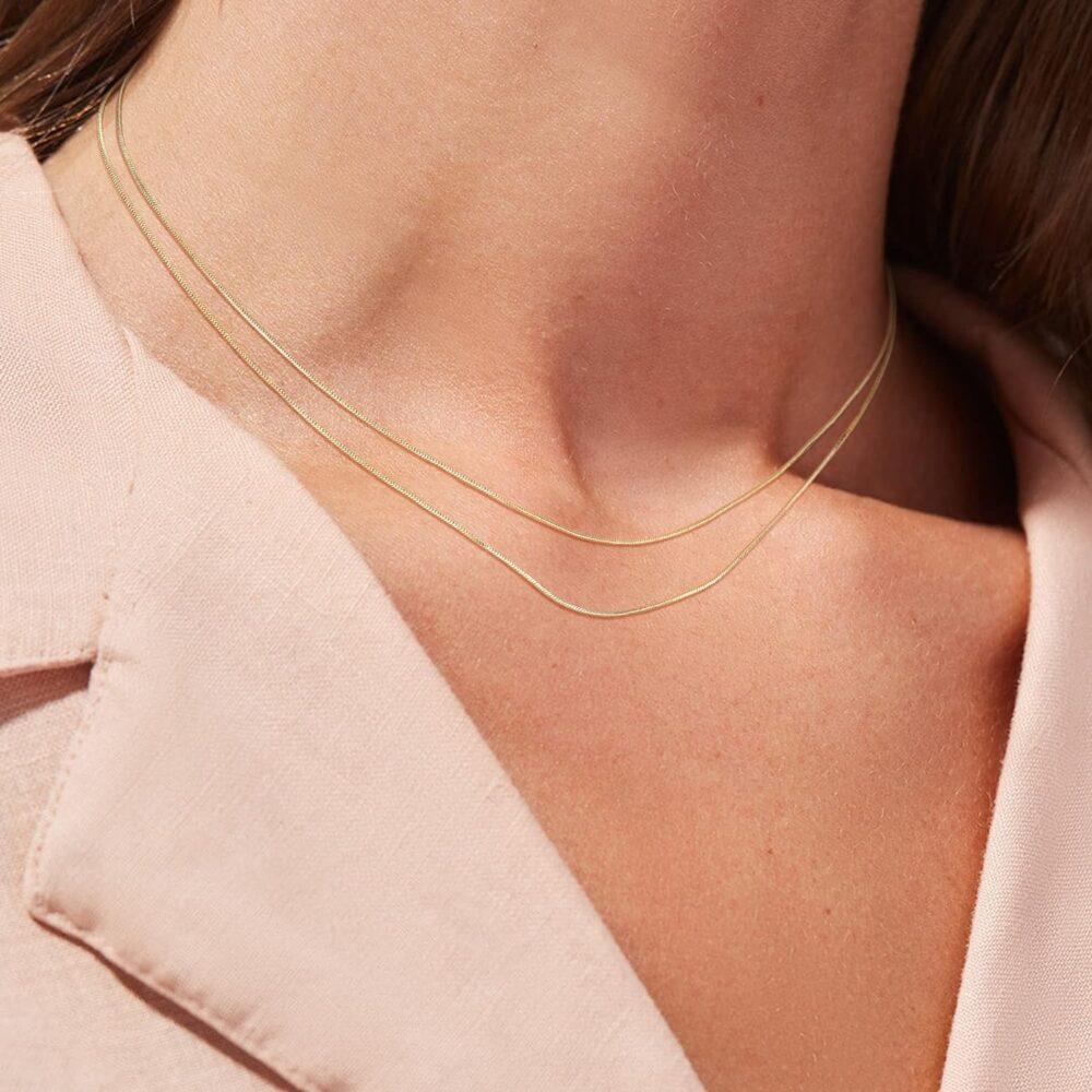 Freekiss Herringbone Necklace for Women,Dainty Gold Necklace,14k Gold Plated Snake,Gold Chain Choker Necklaces,Simple Gold Layered Necklaces,Gold Jewelry Gift for Women - Image 3