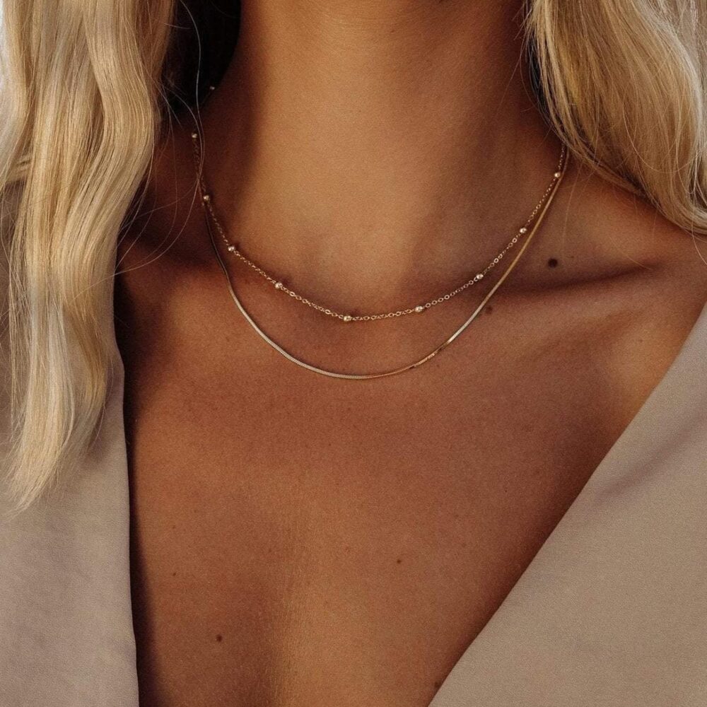 Freekiss Herringbone Necklace for Women,Dainty Gold Necklace,14k Gold Plated Snake,Gold Chain Choker Necklaces,Simple Gold Layered Necklaces,Gold Jewelry Gift for Women - Image 4