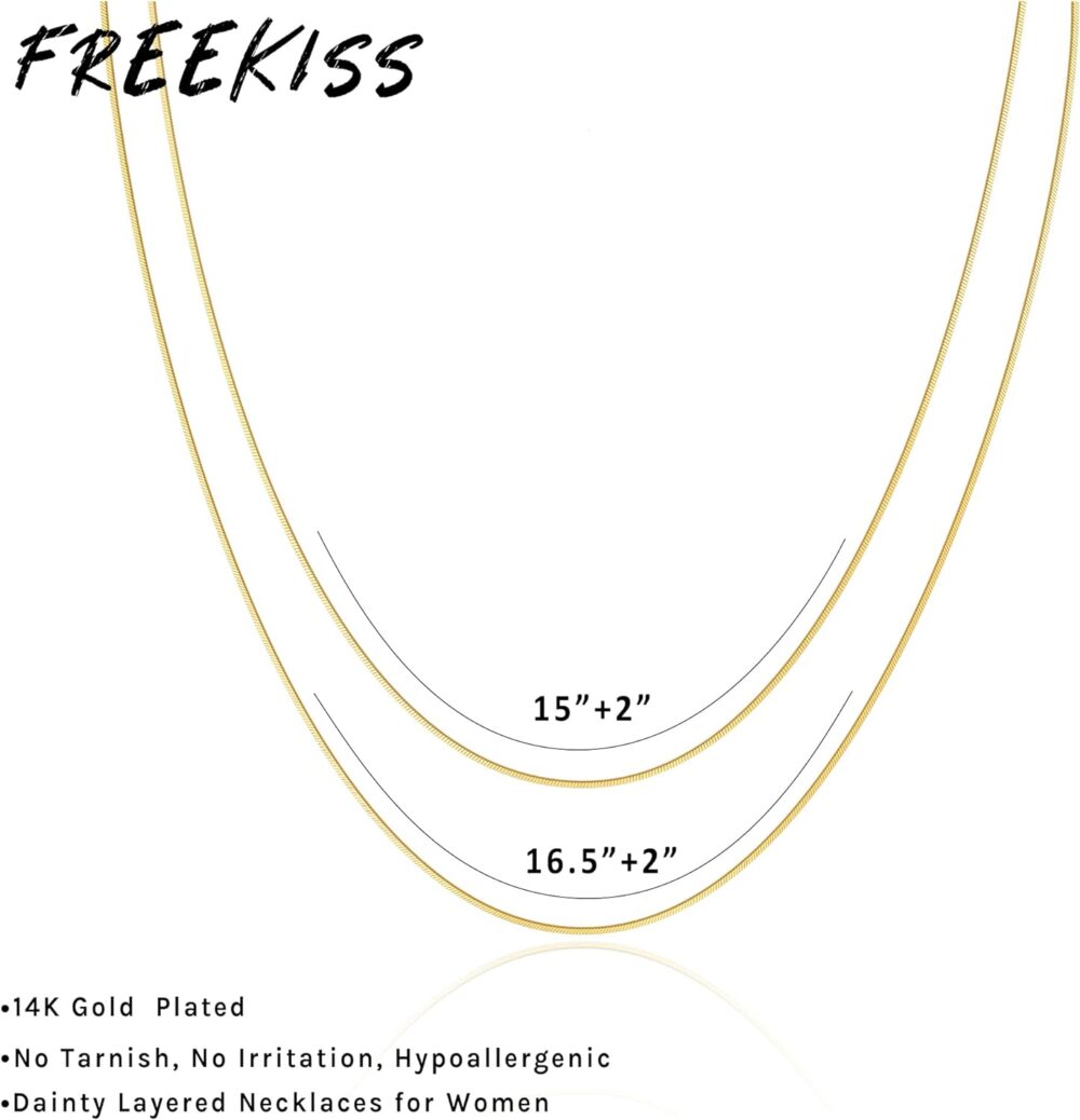 Freekiss Herringbone Necklace for Women,Dainty Gold Necklace,14k Gold Plated Snake,Gold Chain Choker Necklaces,Simple Gold Layered Necklaces,Gold Jewelry Gift for Women - Image 5