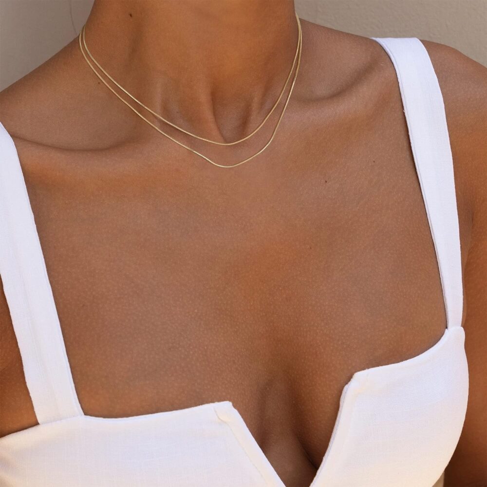 Freekiss Herringbone Necklace for Women,Dainty Gold Necklace,14k Gold Plated Snake,Gold Chain Choker Necklaces,Simple Gold Layered Necklaces,Gold Jewelry Gift for Women - Image 8