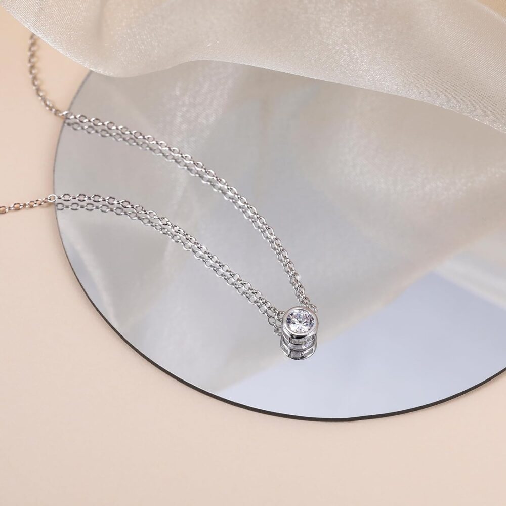 EAMTI 925 Sterling Silver Necklace for Women Cubic Zirconia Circle CZ Pendant Necklace Dainty Minimalist Jewelry Gifts for Women Extenders with Lobster Clasp Gifts for Women Anniversary Day 16 Inch - Image 3