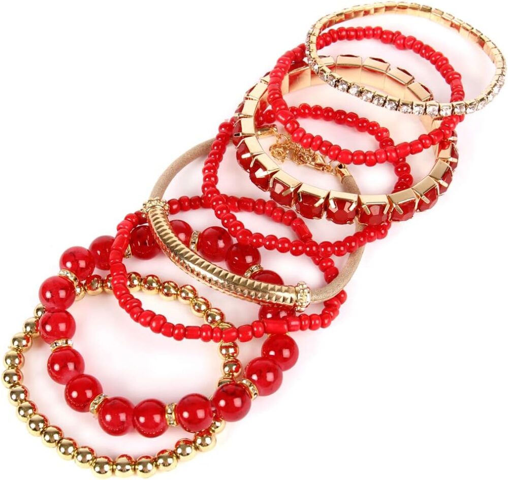 RIAH FASHION Multi Color Stretch Beaded Stackable Bracelets - Layering Bead Strand Statement Wrap Bangles - Image 3