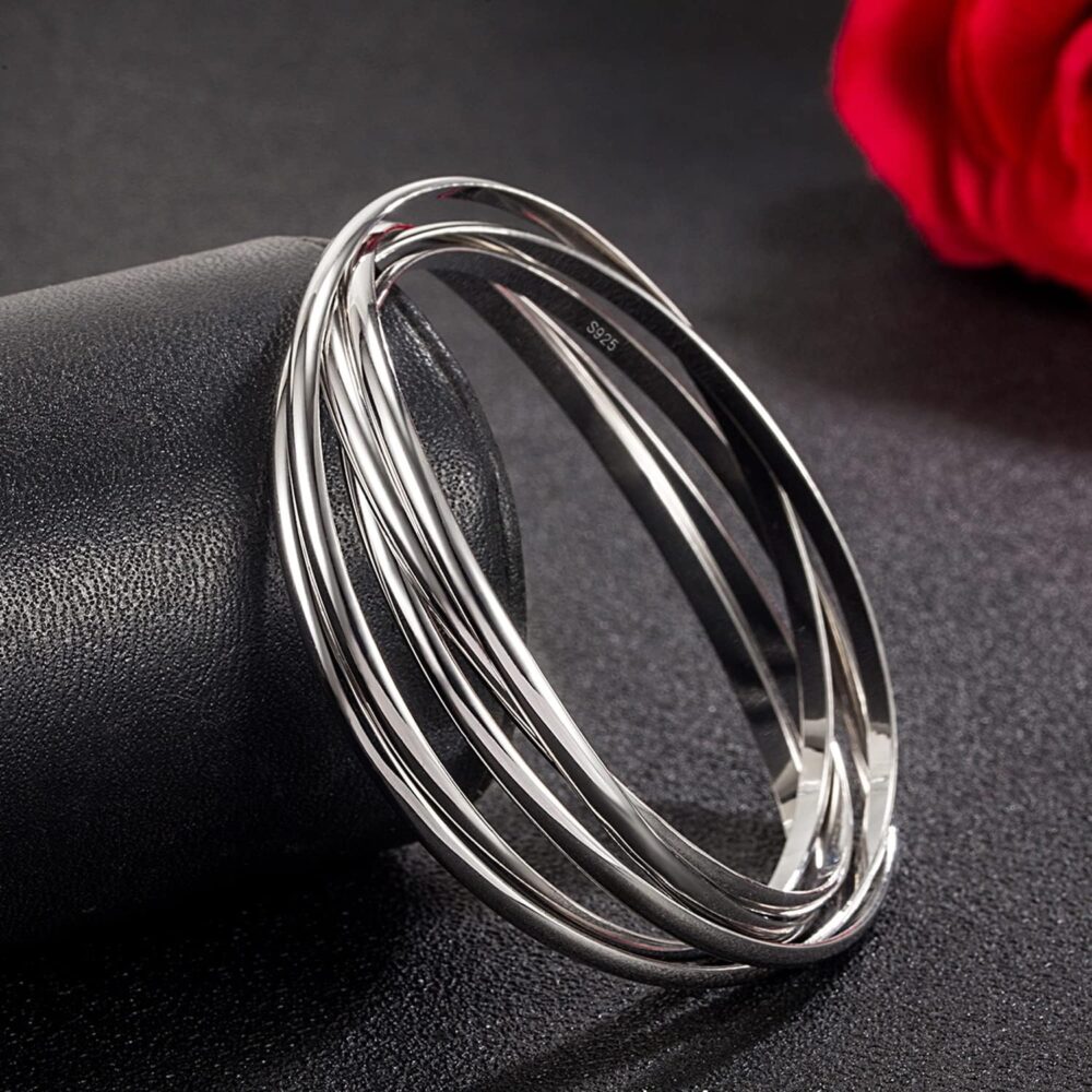 H&Beautimer 925 Sterling Silver Solid Bangle Bracelet Minimalist 5 Loop Bangle Bracelet Women Teen Jewelry Sterling Silver Bracelet 60/65-68MM Handmade in Italy - Image 4