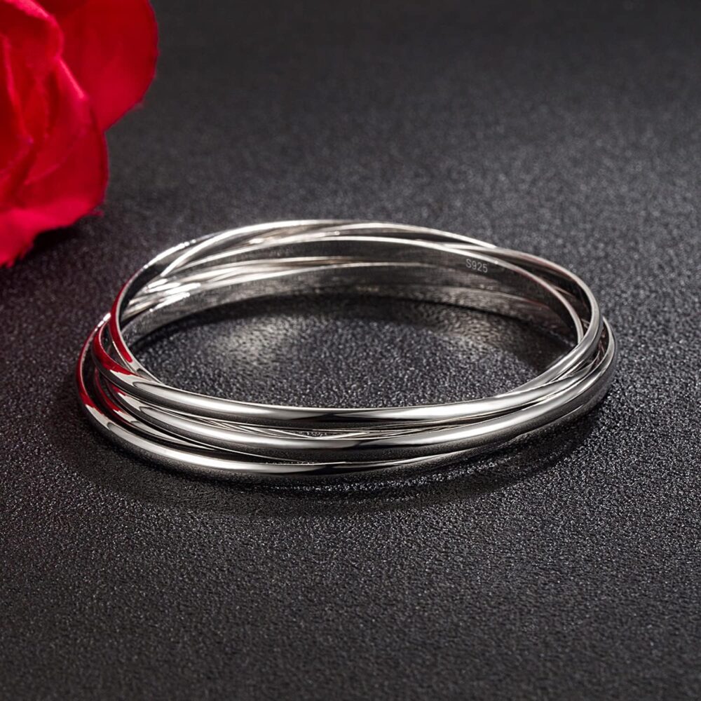 H&Beautimer 925 Sterling Silver Solid Bangle Bracelet Minimalist 5 Loop Bangle Bracelet Women Teen Jewelry Sterling Silver Bracelet 60/65-68MM Handmade in Italy - Image 5