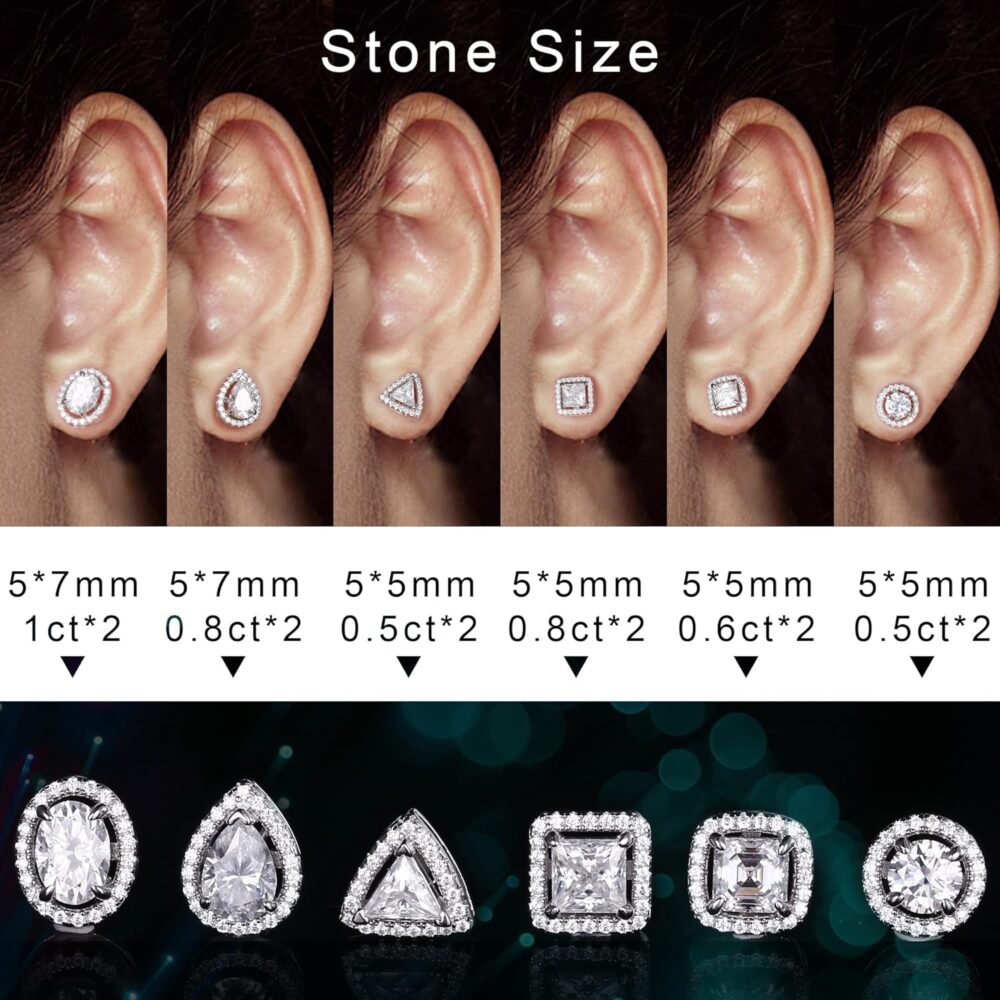 SMILEST 1-2ct Moissanite Halo Earrings for Women Men, Princess Cushion D Color VVS1 Clarity Lab Created Diamond Earrings 18K White Gold Vermeil S925 Sterling Silver Moissanite Earrings for Women Gifts - Image 4