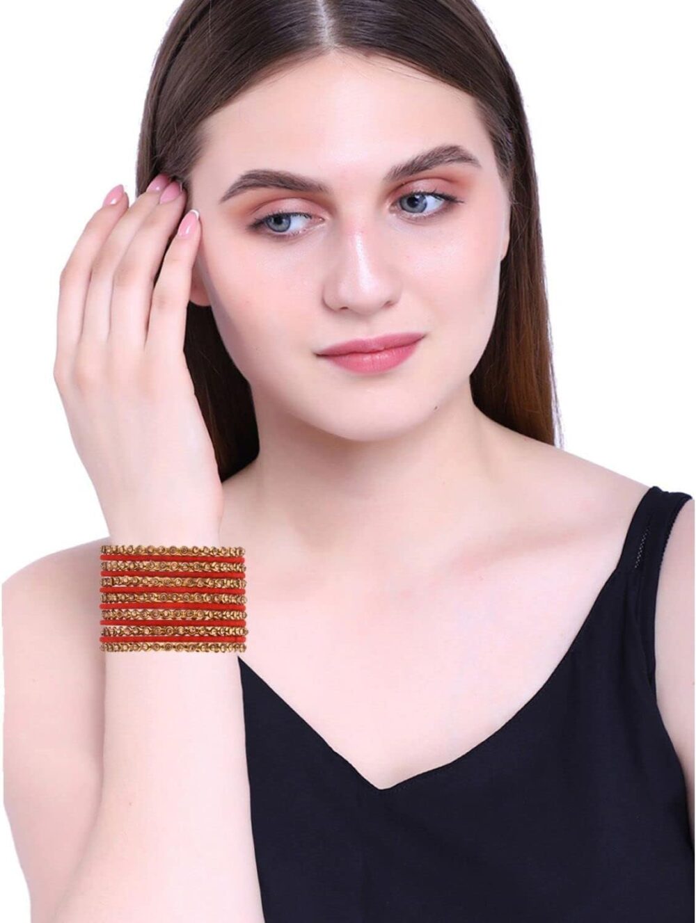 Efulgenz Indian Oxidized Jewelry Indian Bangle Set Plain Velvet Bangles with Crystal Rhinestone Bangles Boho Bohemian Bracelet Metal Bangle Set Statement Jewelry for Women - Image 4