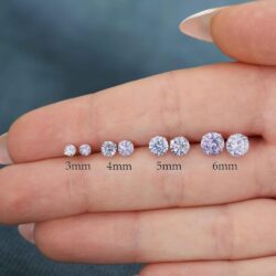 Solid 14K White Gold Round Solitaire Simulated-Birthstone Minimalist Stud Earring - Image 2