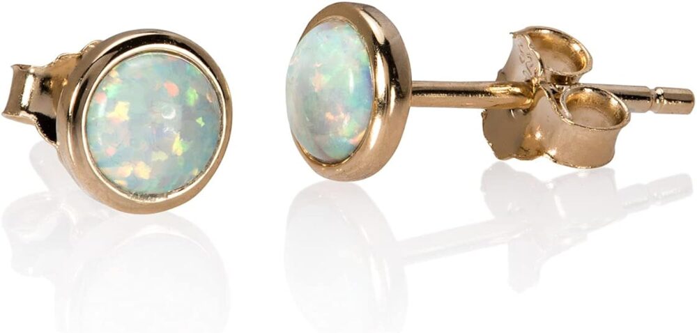 White Opal Earrings - 4mm Gold Plated Stud Earrings for Women - Minimalist Opal Studs Fashion Earrings - Image 2