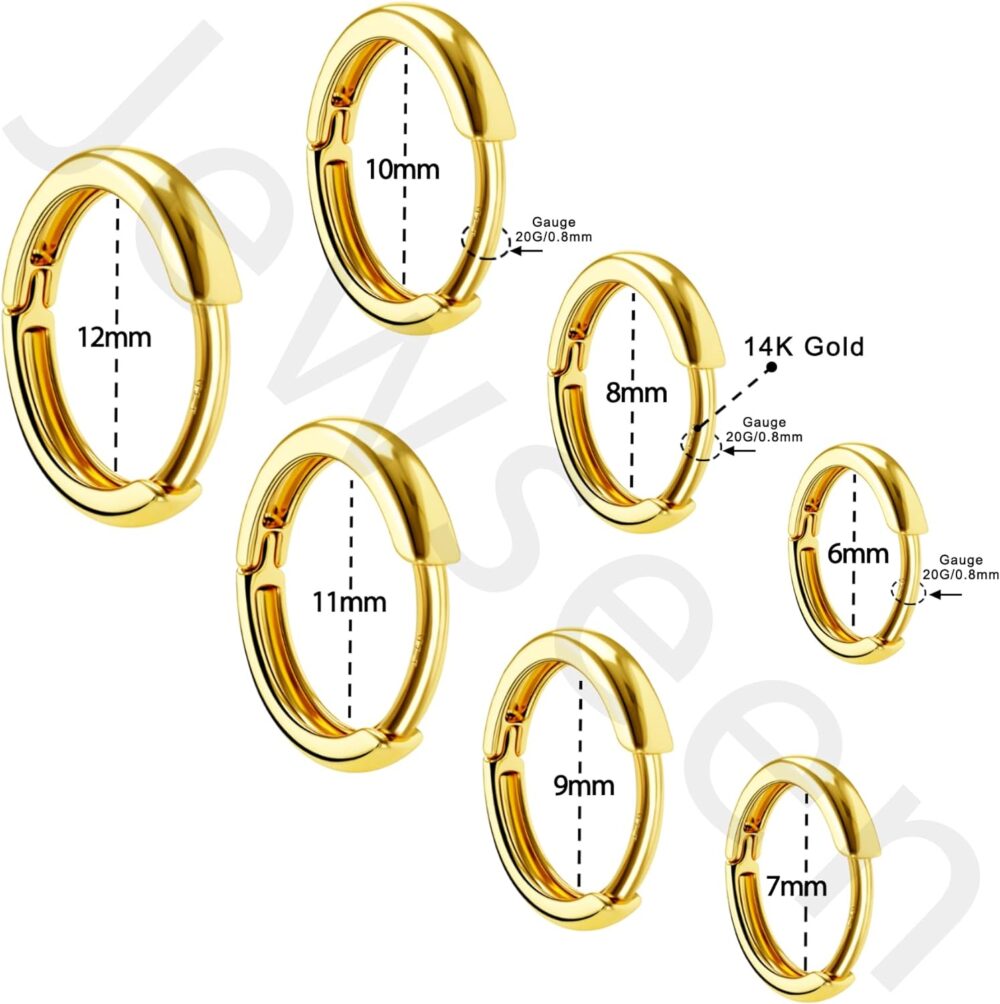 Jewseen 14K Gold Tiny Hoop Earrings Huggie Hoop Earrings 20G Small Endless Hinged Hoops for Earlobe 6mm 8mm 10mm Septum Hoop Septum Ring Cartilage Helix Earrings Nose Hoop for Women Men - Image 6