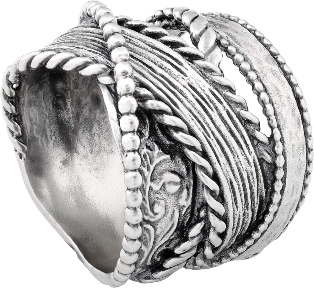 Paz Creations 925 Sterling Silver Wrapped Band Ring, Spiral Statement Rings For Women, Street Style Jewelry, Gift Ready For Her