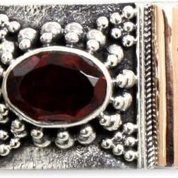 NOVICA Artisan Handmade Garnet Bracelet Gold Accent Sterling Silver Cuff Red Indonesia Birthstone Balinese Traditional [6 in L (end to End) x 0.5 in W] ' Paradise' - Image 2