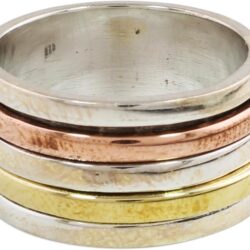 NOVICA Artisan Handmade .925 Sterling Silver Meditation Spinner Ring Simple Copper Brass Indian Modern 'Sleek Simplicity'