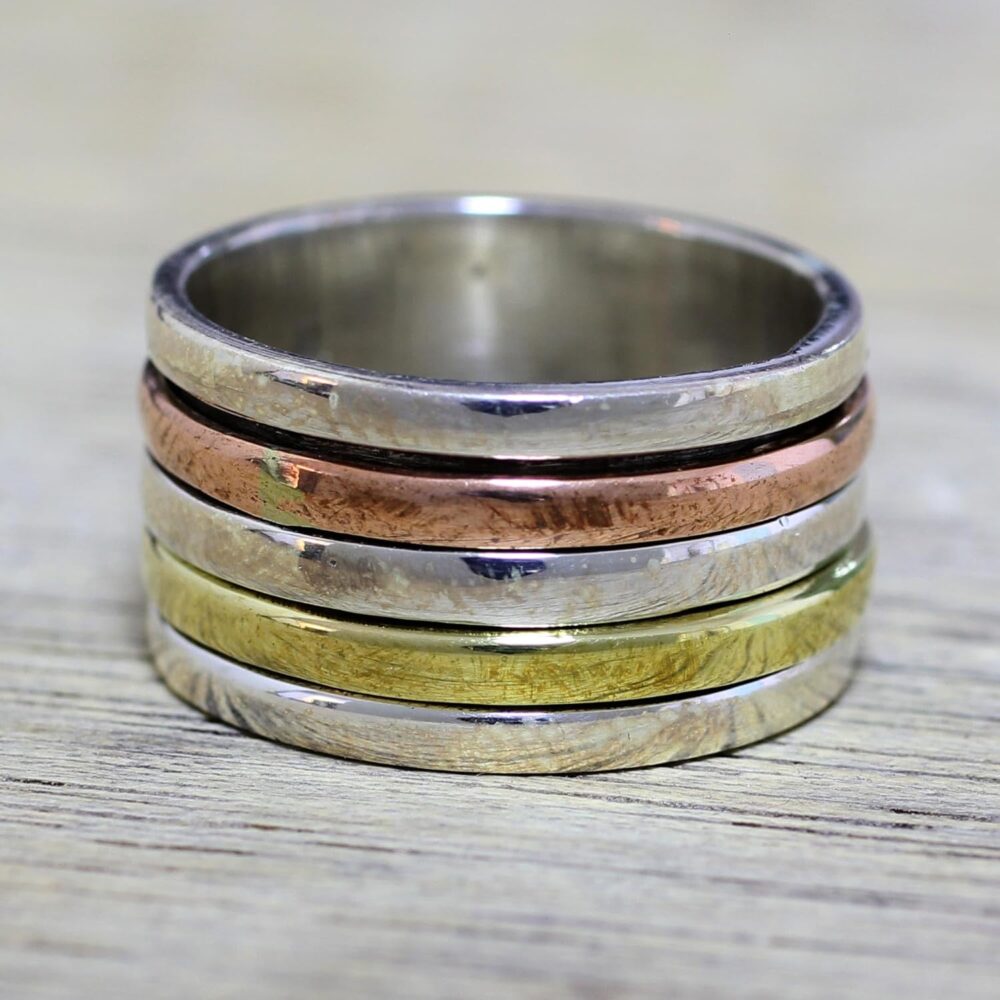 NOVICA Artisan Handmade .925 Sterling Silver Meditation Spinner Ring Simple Copper Brass Indian Modern 'Sleek Simplicity' - Image 4