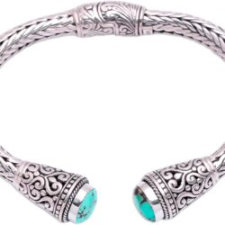 NOVICA Artisan Handmade Turquoise Cuff Bracelet Sterling Silver from Bali Natural Blue Tone Indonesia Birthstone Balinese Traditional [bracelet 6 in L (end to End) x 0.4 in W] ' Dragon Beauty'