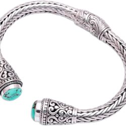 NOVICA Artisan Handmade Turquoise Cuff Bracelet Sterling Silver from Bali Natural Blue Tone Indonesia Birthstone Balinese Traditional [bracelet 6 in L (end to End) x 0.4 in W] ' Dragon Beauty' - Image 5