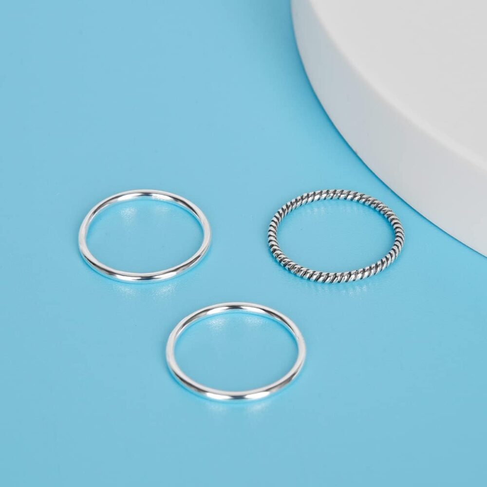 925 Sterling Silver Knuckle Rings for Women Minimalist Thin Stacking Rings Set 3PCS Midi Pinky Ring Size 2.5-8.5 - Image 3