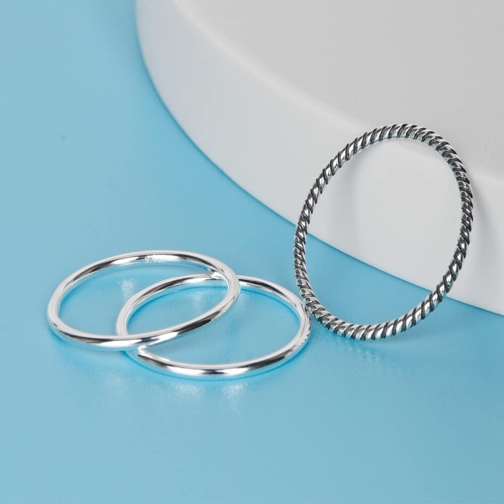 925 Sterling Silver Knuckle Rings for Women Minimalist Thin Stacking Rings Set 3PCS Midi Pinky Ring Size 2.5-8.5 - Image 7