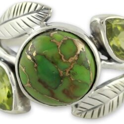 NOVICA Artisan Handmade Peridot Cocktail Ring with Composite Turquoise .925 Sterling Silver Reconstituted Green India Birthstone 'Green Ivy'