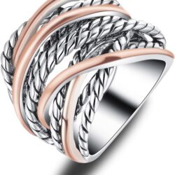 Gold and Silver Statement Rings for Women Wire Intertwined Design 14K Gold Plated Silver Band Ring Wide Index Finger Rings Costume Jewelry