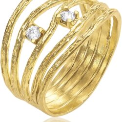 14K Gold Over Sterling Silver Statement Rings With 0.45 TCW Cubic Zirconia, Textured Wire Wrap Ring, Dainty Gold Rings, Gifts For Women, Aesthetic Jewelry, Rings For Women, Gold Jewelry For Women