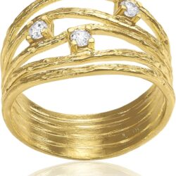 14K Gold Over Sterling Silver Statement Rings With 0.45 TCW Cubic Zirconia, Textured Wire Wrap Ring, Dainty Gold Rings, Gifts For Women, Aesthetic Jewelry, Rings For Women, Gold Jewelry For Women - Image 3