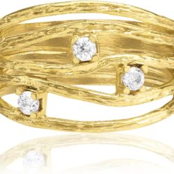 14K Gold Over Sterling Silver Statement Rings With 0.45 TCW Cubic Zirconia, Textured Wire Wrap Ring, Dainty Gold Rings, Gifts For Women, Aesthetic Jewelry, Rings For Women, Gold Jewelry For Women - Image 5