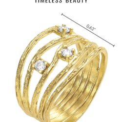 14K Gold Over Sterling Silver Statement Rings With 0.45 TCW Cubic Zirconia, Textured Wire Wrap Ring, Dainty Gold Rings, Gifts For Women, Aesthetic Jewelry, Rings For Women, Gold Jewelry For Women - Image 6
