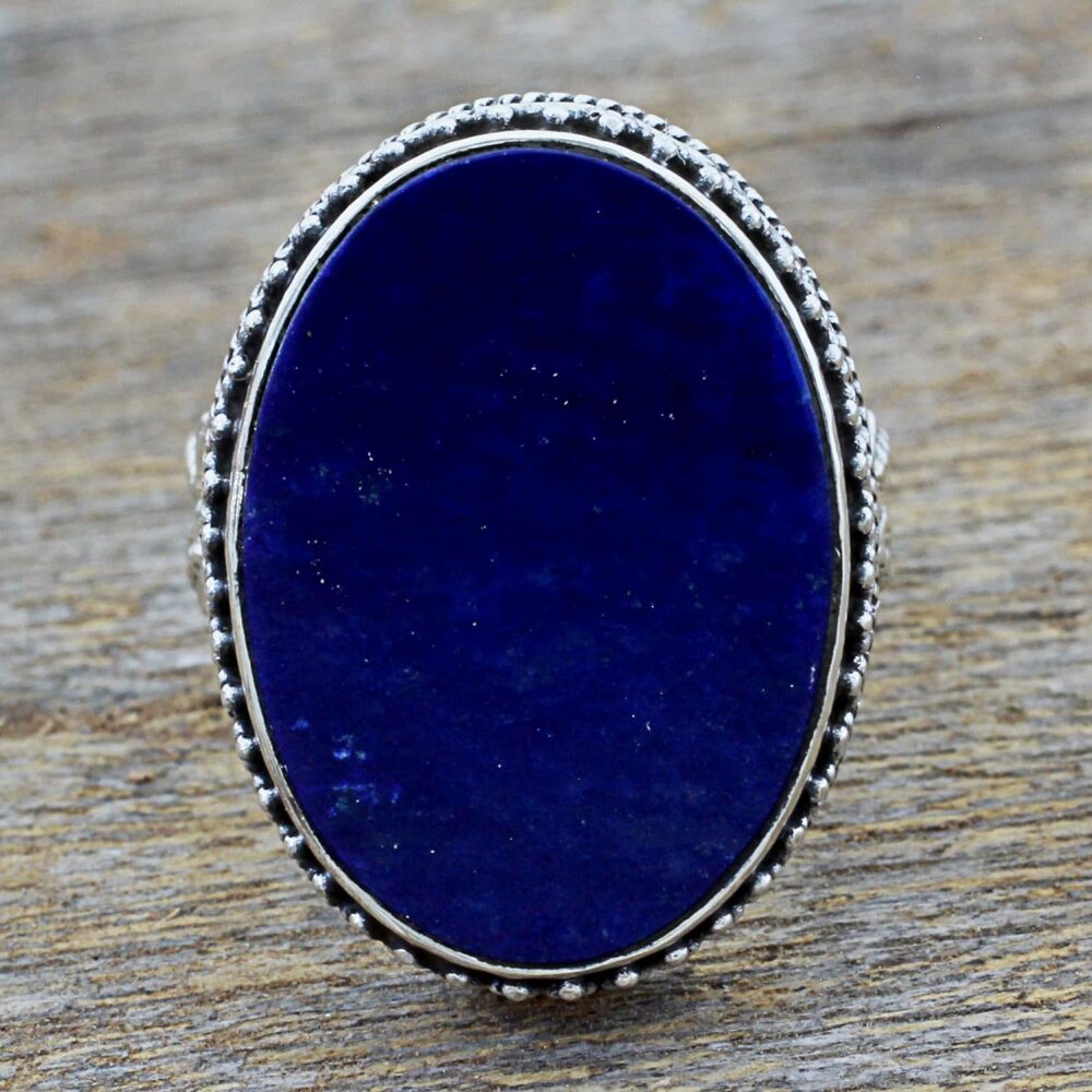 NOVICA Artisan Handmade Lapis Lazuli Cocktail Ring Blue Oval India .925 Sterling Silver Riverside Birthstone 'Pool of Memories' - Image 2