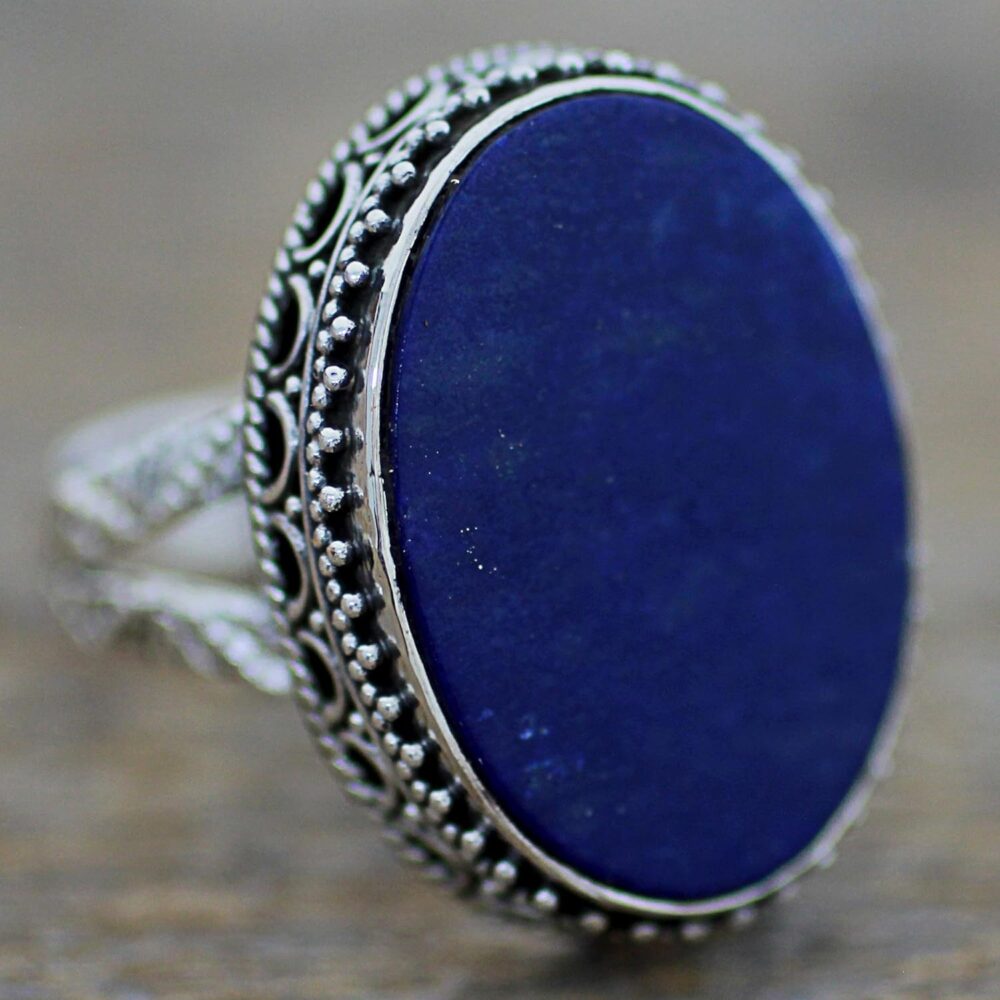 NOVICA Artisan Handmade Lapis Lazuli Cocktail Ring Blue Oval India .925 Sterling Silver Riverside Birthstone 'Pool of Memories' - Image 3