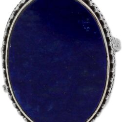 NOVICA Artisan Handmade Lapis Lazuli Cocktail Ring Blue Oval India .925 Sterling Silver Riverside Birthstone 'Pool of Memories' - Image 4