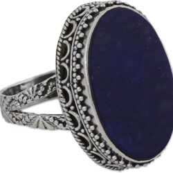 NOVICA Artisan Handmade Lapis Lazuli Cocktail Ring Blue Oval India .925 Sterling Silver Riverside Birthstone 'Pool of Memories' - Image 5
