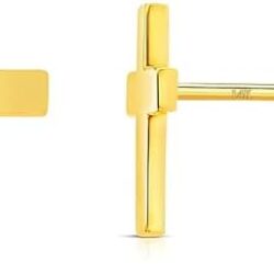 14k Solid Gold Small Polished Flat Plain Mini Cross Stud Earrings