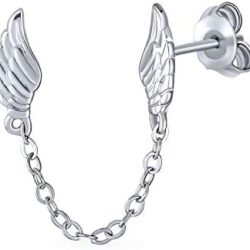 Delicate Spiritual Guardian Angel Wing Feather Stud Earrings Cartilage Ear Lobe And Bangle Cuff Bracelet For Women Teen .925 Sterling Silver - Image 9