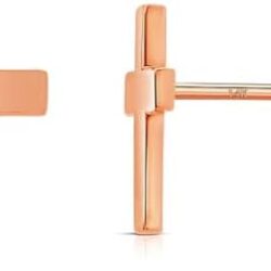 14k Solid Gold Small Polished Flat Plain Mini Cross Stud Earrings - Image 10