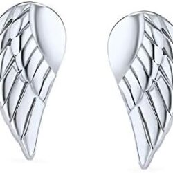 Delicate Spiritual Guardian Angel Wing Feather Stud Earrings Cartilage Ear Lobe And Bangle Cuff Bracelet For Women Teen .925 Sterling Silver - Image 3