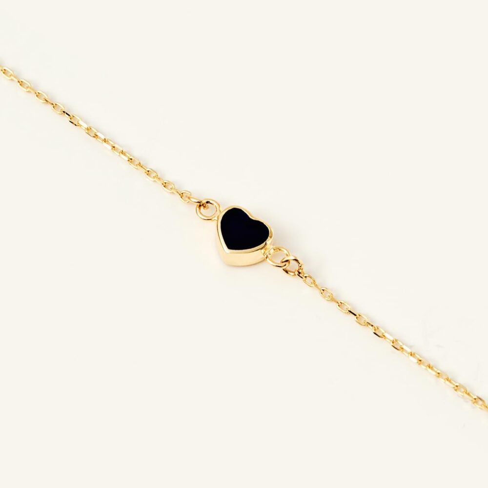 14k Solid Gold Heart Bracelet | 14k Yellow Gold Mini Heart Chain Bracelets for Women | Red, Navy Blue with Diamond Bracelet | Women's 14k Gold Jewelry | Gift for Christmas, Adjustable 6" to 7" - Image 4