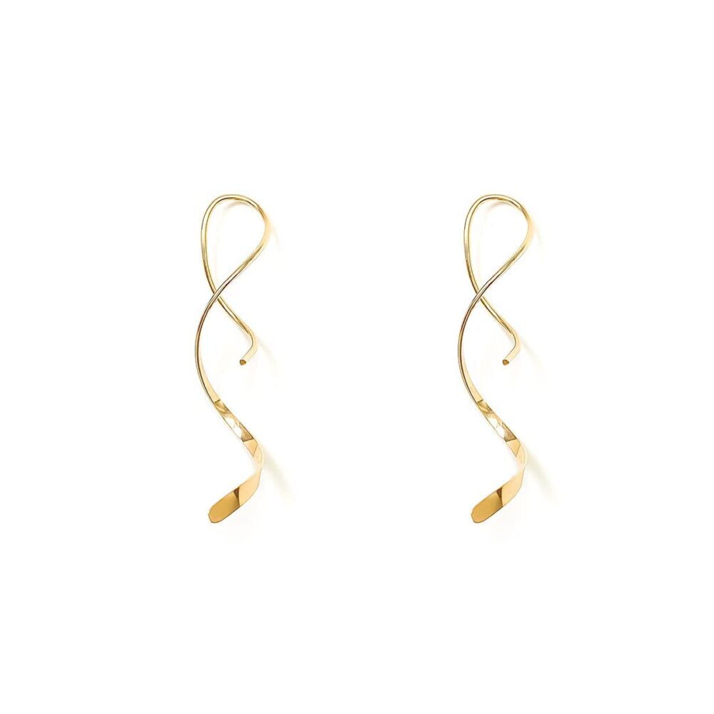 Spiral Threader Earrings, 925 Sterling Silver, Drop Dangle Handmade Twisted Linear Curved Minimal Everyday Earrings (Gold)