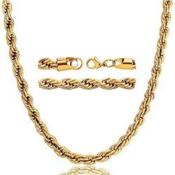 TOPGRILLZ Rope Gold Necklace for Women Choker Necklace Gold Chain for Men 8mm 14K Gold Plated Twist Rope Gifts for Women