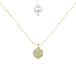 Real Natural Hetian Jade Necklace for Women Girl, Handmade Crystal Pearl Green Jade Necklace Choker Pendant as Gift for Friends, Mother, Lover (925 Sterling Silver with Real Gold Plated)