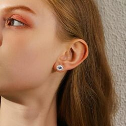 MUSECLOUD Evil Eye Earrings for Women White Gold Plated 925 Sterling Silver Evil Eye Stud Earrings Minimalist Blue CZ Eye Earrings Protection Jewelry - Image 9