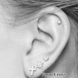 14k Solid Gold Small Polished Flat Plain Mini Cross Stud Earrings - Image 8