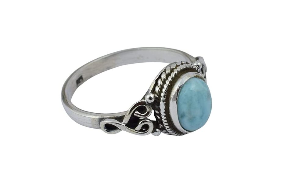 Larimar Stone Ring 925 Sterling Silver Statement Ring For Women Handmade Rings Gemstone Christmas Promise Ring Size US 11 Gift For Her