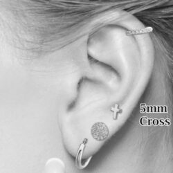 14k Solid Gold Small Polished Flat Plain Mini Cross Stud Earrings - Image 13