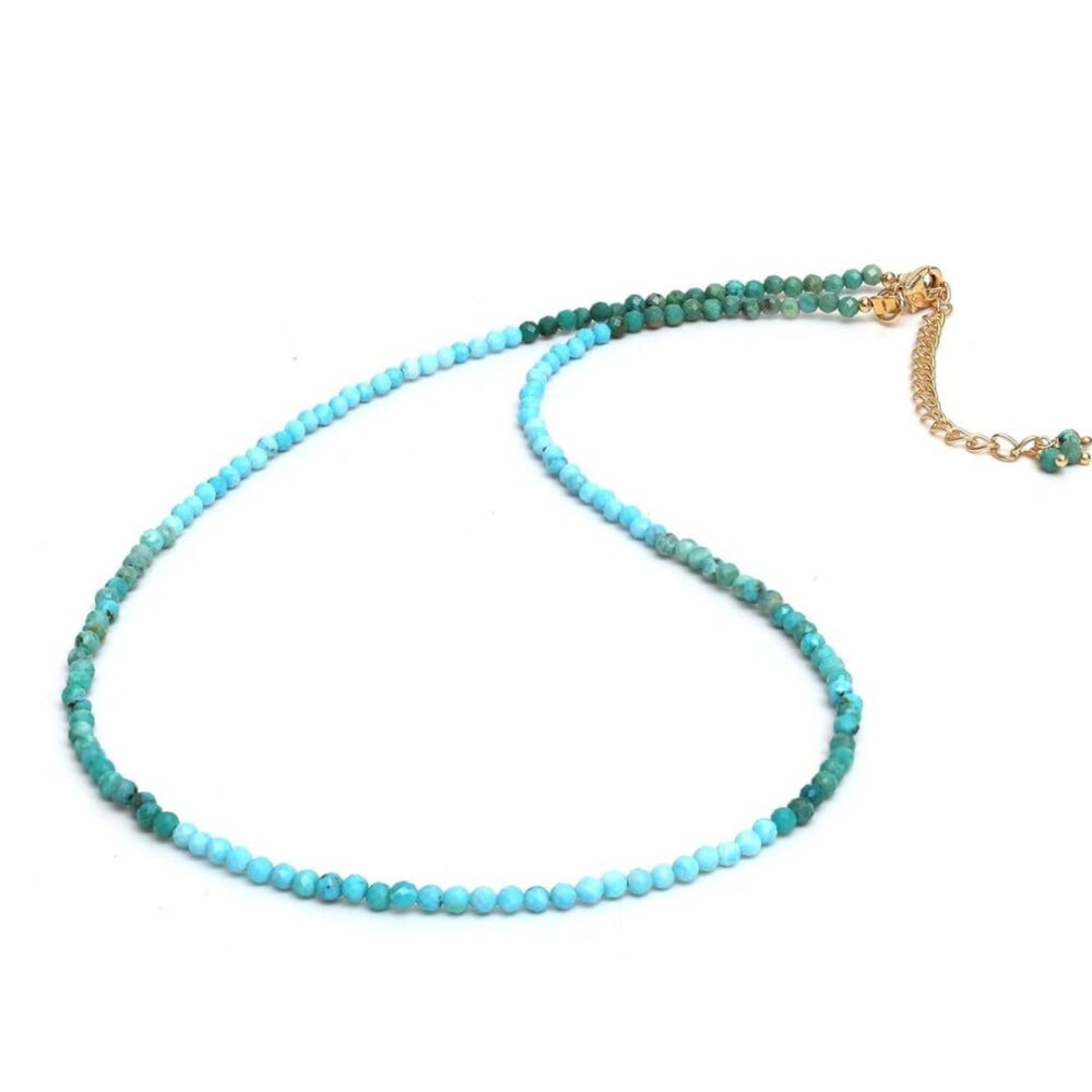 Gempires Turquoise Beaded Choker Necklaces, Crystal Necklace, 2.4-2.5 mm Beads, Bohemian Style, December Birthstone Gifts, 18 inch Adjustable 14k Gold Plated Chain