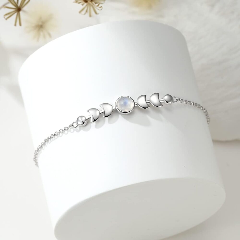 Angol Genuine Moonstone Bracelet Sterling Silver Moon Phase Bracelet Minimalist Moonstone Jewelry for Mom Friends Daughter - Image 2