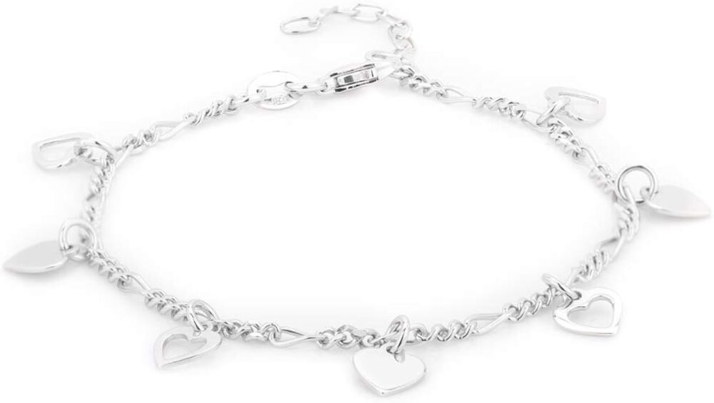 Vanbelle Sterling Silver Jewelry - Rhodium Plated with 925 Stamp - Hanging Open and Close Heart Bracelet - Elegant handcrafted - for Women - 6.5" long + 1" extender