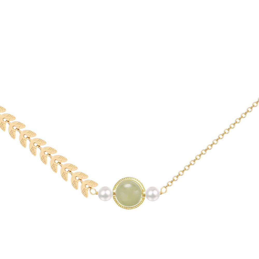 Handmade Hetian Jade Necklace for Women, Crystal Pearl Green Jade Choker Pendant - Gift for Friends, Mother, Lover (925 Sterling Silver with Real Gold Plated)