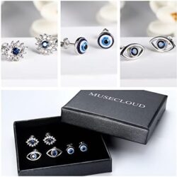 MUSECLOUD Evil Eye Earrings for Women White Gold Plated 925 Sterling Silver Evil Eye Stud Earrings Minimalist Blue CZ Eye Earrings Protection Jewelry - Image 12