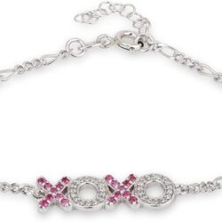 Vanbelle Sterling Silver Jewelry Hugs & Kisses Cubic Zirconia Stone Studded Bracelet with Rhodium Plating for Women and Girls